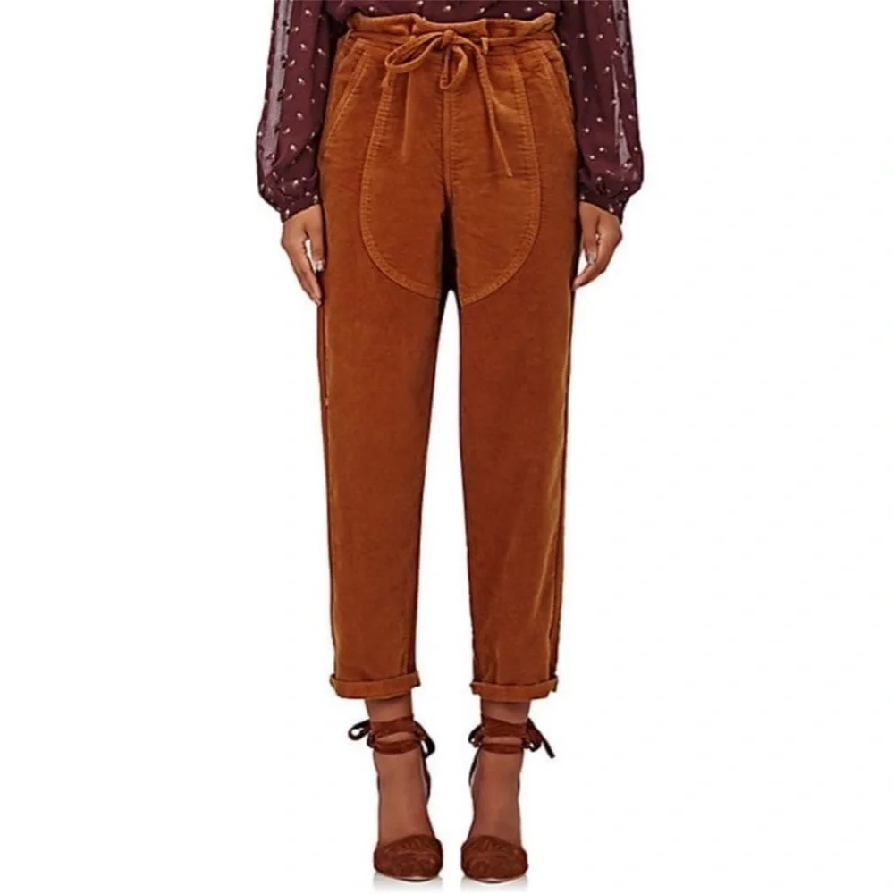 Ulla Johnson Pants Moleskin Sabi Straight Leg Belted in Tobacco Brown